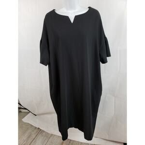 Basco Nest Black Stretch Lagenlook Peplum Pleated Dress W/ Pockets Japan One Sz